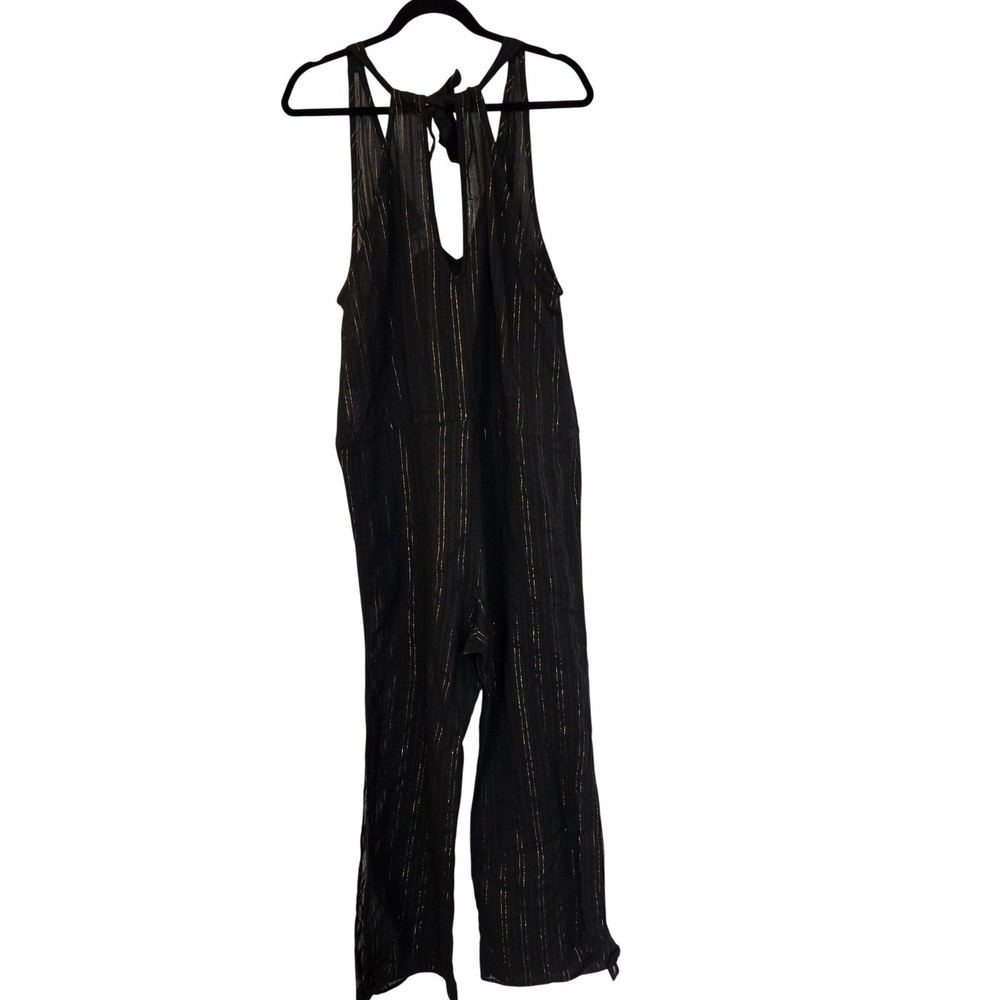 La Blanca Black Gold Stripe Halter Wide Leg Resort Jumpsuit Cover Up NWT - Picture 5 of 13